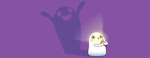 Image contains an illustration of Snorble holding a flashlight and casting a happy ghost shadow in the background.